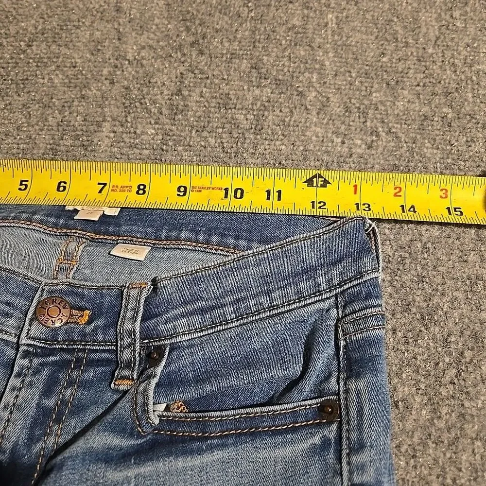 J. CREW Jeans Women’s Size 29 Blue Stretch Straight Distressed Pockets Zip